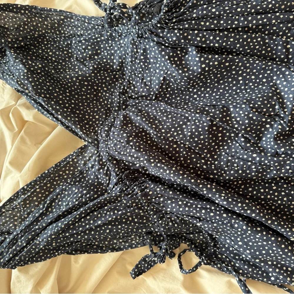 J Crew Navy & White Polka Dot Midi Coverup Dress Small
